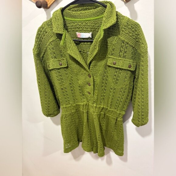 Free People Beach Crochet Ryan Romper Green - Picture 5 of 8